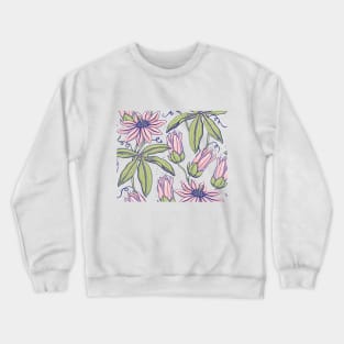 Green and Pink hydrangea foliage flower pattern Crewneck Sweatshirt